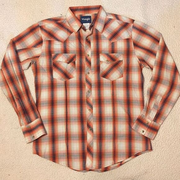 WRANGLERWRANGLER BROWN SNAPS PLAID PRINT - MENS SHIRT - Picture 1 of 7